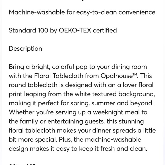 Gorgeous Opalhouse Floral Rectangular Tablecloth, 52" x 70" - Picture 3 of 7